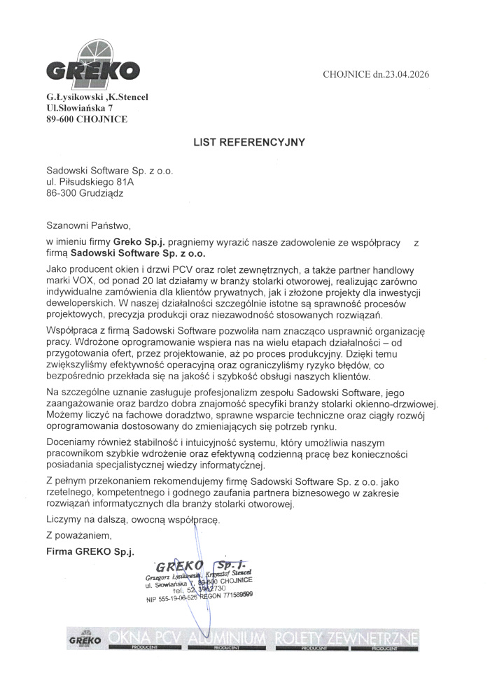 Referencja od Firmy GREKOReferencja od Firmy 2