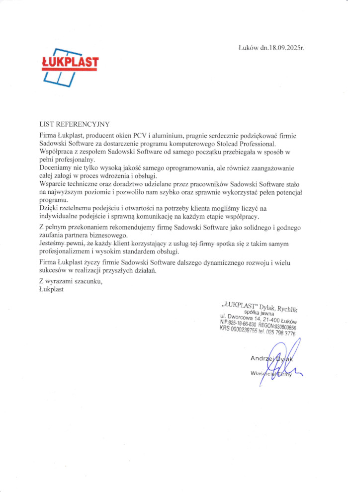 Референция от фирма Referencja od Firmy 2