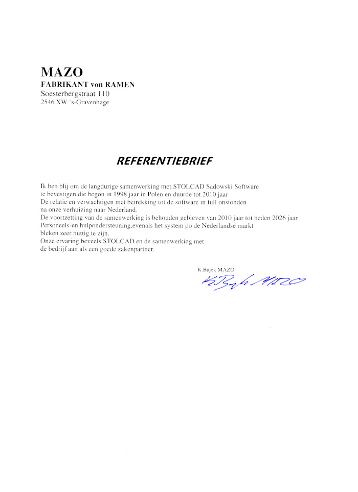 Референция от фирма MAZOReferencja od Firmy 2