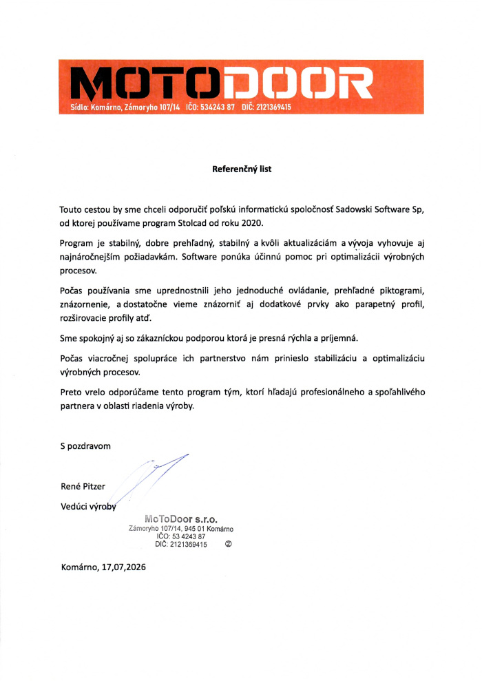 Referencja od Firmy MOTODOORReferencja od Firmy 2