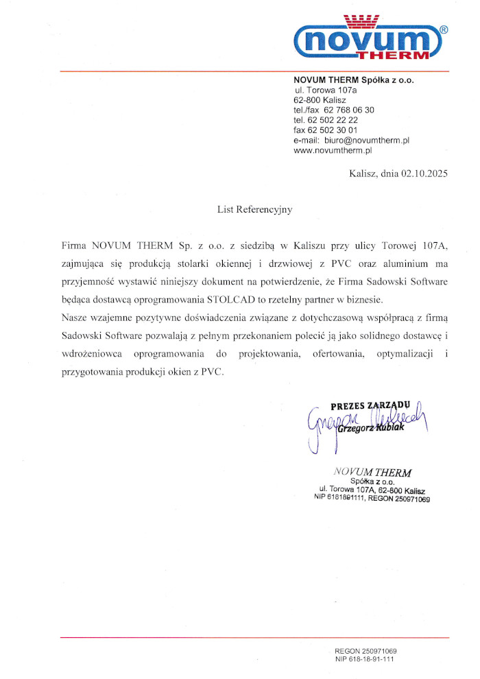 Reference from NOVUM THERMcompany