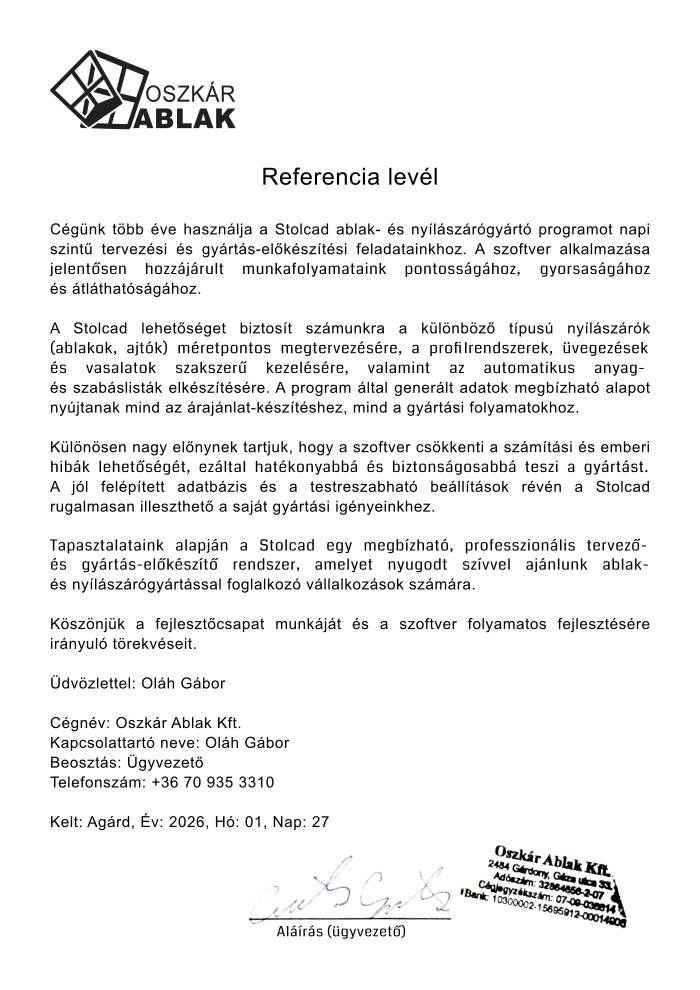 Referencja od Firmy OSZKÁR ABLAKReferencja od Firmy 2