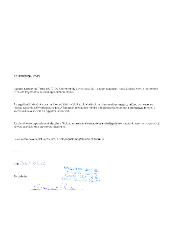 Referință de la compania SZOPORI ÉS TÁRSAReferencja od Firmy 2