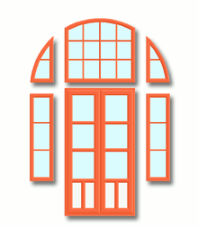 Windows and entrance door with a fanlight